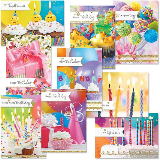Current Photo Birthday Greeting Card Value Pack – Set of 18 (9 Designs), Large 5 x 7 inches, Envelopes Included