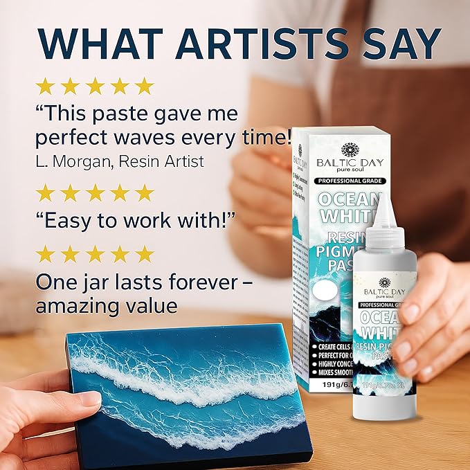 Ocean White Epoxy Resin Pigment Paste XL (191g/6.7oz) – High Concentration Dye for Epoxy & UV Resin, Opaque White Pigment for Ocean Waves, Lacing, Cells, 3D Flower Coasters & Epoxy Art