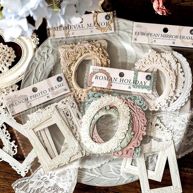 MAFELOE Scrapbook Supplies for Decorative Paper Aesthetic, Art Collage Album and Card Making, Junk Journal Kit Handmade Scrapbook Paper Craft, 4 Packs, 10 Pieces Each - Retro Relief Frame