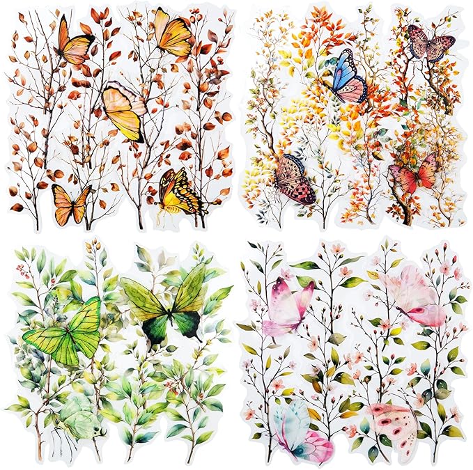 Butterfly and Branch PET Sticker Set, 118PCS Botanical Stickers for Scrapbooking, Journaling, DIY Crafts, and Planner Supplies