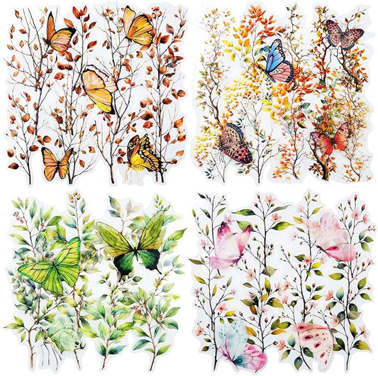 Butterfly and Branch PET Sticker Set, 118PCS Botanical Stickers for Scrapbooking, Journaling, DIY Crafts, and Planner Supplies