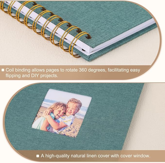 Scrapbook Photo Album 12x12 Inches 80 Pages Hardcover Kraft Paper Linen Cover Scrap Book Memory Book DIY Scrapbook Albums for Wedding Baby Boyfriend Travel Anniversary Family, Green