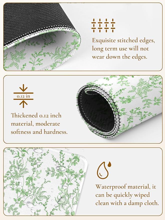 Elegant Green Flowers Mouse Pad, Waterproof Aesthetics Floral Mouse Pads Design, Non-Slip Rubber Base Computer Simple Funny Mousepad,Small Mouse Mat Desk Accessories Office Supplies