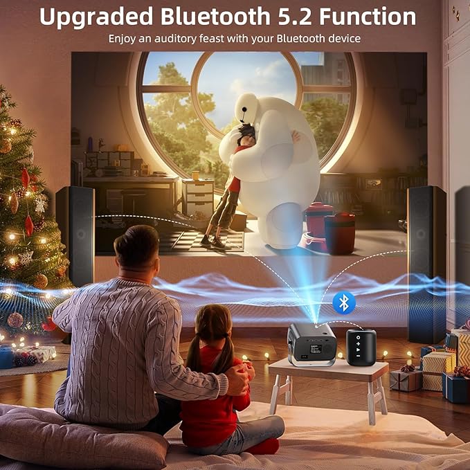 Smart Projector with WIFI and Bluetooth, 800ANSI Native 1080P Portable Projector Built-in Apps, Auto Keystone & Electric Focus Movie Projector for Home Theater Compatible with IOS/Android/HD(Gray)