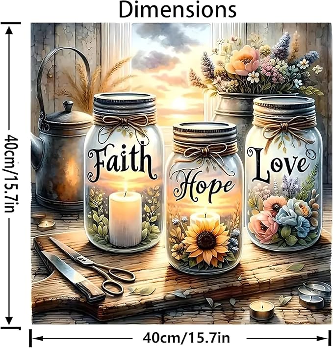 GXGLLPZBY Paint by Number Canvas Kit for Adults- DIY Beginner Easy Paint by Number Kits Faith, Hope, Love Wishing Bottle, Oil Paint by Color Acrylic Painting Home Wall Decor 16x16inch