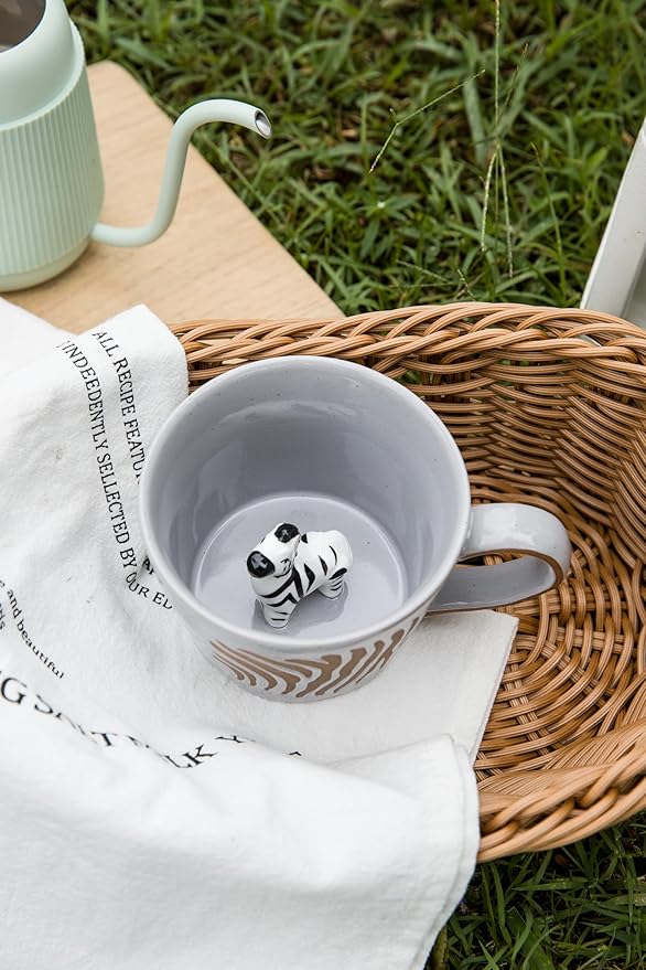 DIHOclub Zebra Coffee Cup Ceramic 3D Wild Animal Inside Mug,Cute Cartoon Handmade Figurine Mugs,Holiday and Birthday Gift for Coffee Milk Tea Lovers,12 OZ(White Zebra)