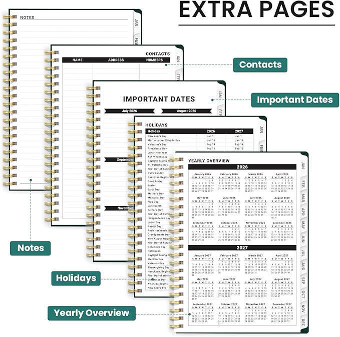 2026 Planner, Weekly and Monthly Planner for Women, January 2026 to December 2026, Pretty Hardcover 2026 Calendar Planner Book with Tabs, Inner Pocket, Spiral Bound, Perfect Office Home School Supplies - 6.3" x 8.5", Enchanted Forest