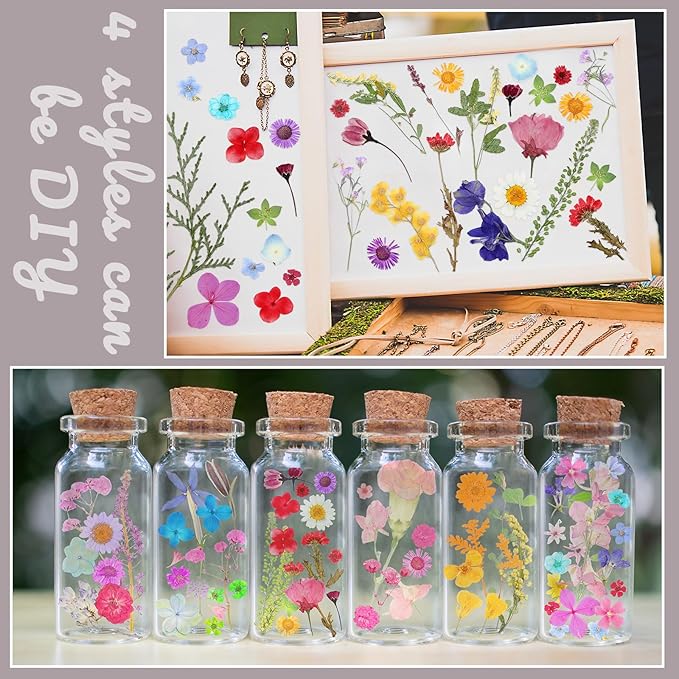 Nuanchu Small Dried Flower for Craft Resin Mini Pressed Flowers Bulk Real Tiny Dried Wildflower Leave Natural with Tweezer for Nail Scrapbooking Soap Candle Cake Card Making DIY Christmas Craft Supply