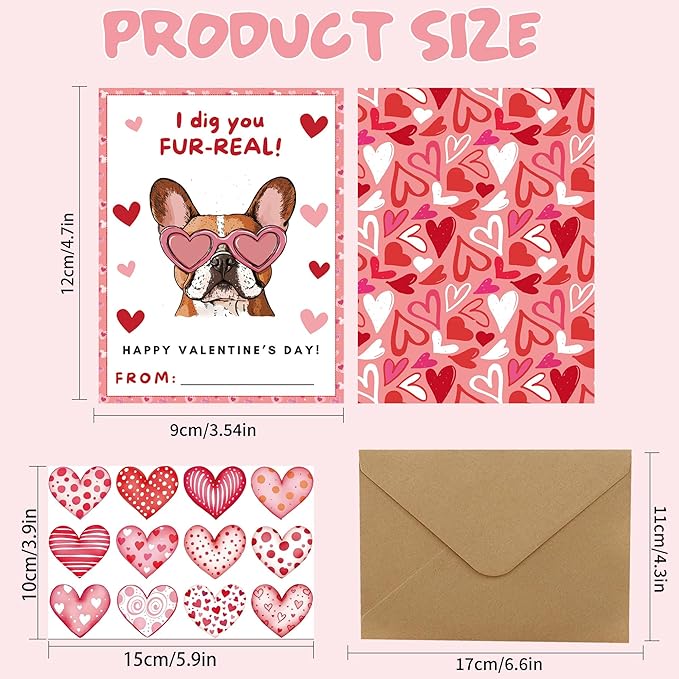 Valentine’s Day Cards for Kids Classroom, 48 Pcs Cute Dog Valentines Exchange Set with Envelopes Heart Stickers, Puppy Valentine Cards for Boys girls School Party Favors Gift Exchange