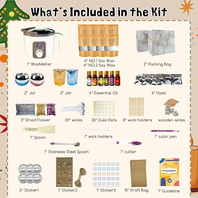 LFISGNN DIY Complete Candle Making Kit with Smart Wax Melter, Candle Making Supplies and Packaging Supplies Full-Set Kit for Making Candles for Art & Craft