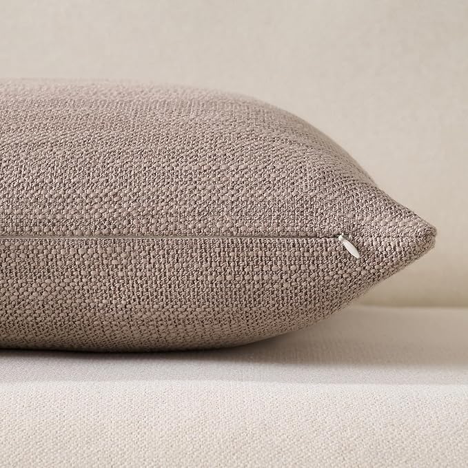 Meekio Set of 2 Linen Look Taupe Pillow Covers 18x18, Decorative Throw Pillow Covers for Couch, Sofa, Bed & Living Room Decor