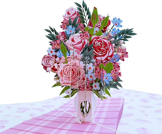 iGifts And Cards Springtime Roses Bouquet 3D Pop Up Greeting Card - Mothers Day, Anniversary, Happy Birthday, Thinking of You, Elegant, I Love You, Friendship, Special Occasion, Thank You, Cute, Fun