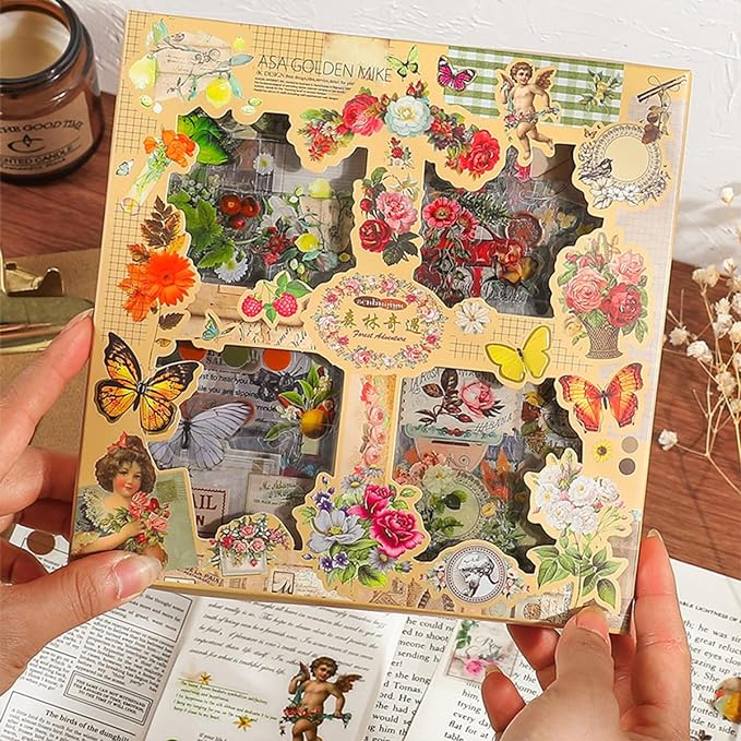 700Pcs/100Sheets Vintage Nature Stickers for Junk Journal Supplies, Retro Flower Butterfly Plant Decorative Stickers, DIY Crafts Phone Cases Laptops Calendars Notebook (Forest Adventure)