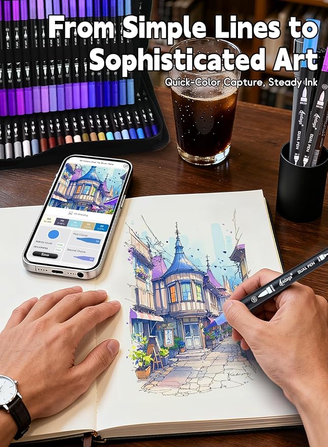 120 Colors Numbered Dual Tip Brush Pens with Free App, Fine and Brush Tips Pens for Adults and Kids, Coloring Markers for Coloring Book Bullet Journaling Note Taking Planner Hand Lettering