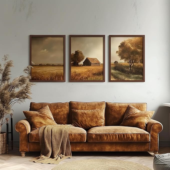 18x24 Frame Set of 3, Dark Brown Wood Grain 18x24 Poster Frame for Gallery Wall Mounting (3 Pack,Walnut)