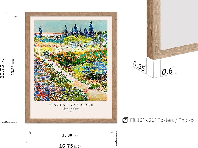 Monem Art Vintage Van Gogh Poster - Retro Impressionism Print - Garden at Arles, Colorful, Aesthetic, Beautiful - Gift for Artist, Friend - Wall Decor for Home, Office, 16x20 Beige Framed