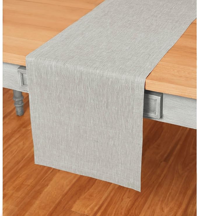 Solino Home Linen Table Runner 156 Inches Long - Athena, 100% Pure Linen Oyster Grey Dining Table Runner 14 x 156 Inch for Spring, Easter