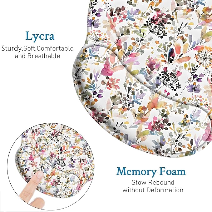 Watercolo Flowers Mouse Pad with Wrist Rest, Floral Patterns Mousepad for Desk. Premium-Textured Mouse Mat, Non-Slip Rubber Base Mousepad for Laptop, Computer & Pc
