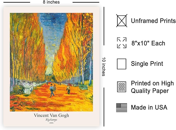 Monem Art Vintage Van Gogh Poster - Retro Alychamps Print - Les Alyscamps Art - Impressionism Art - Fine Art - Classic Painting Art - Great Bedroom or Office Wall Decor - 8x10 UNFRAMED Wall Art