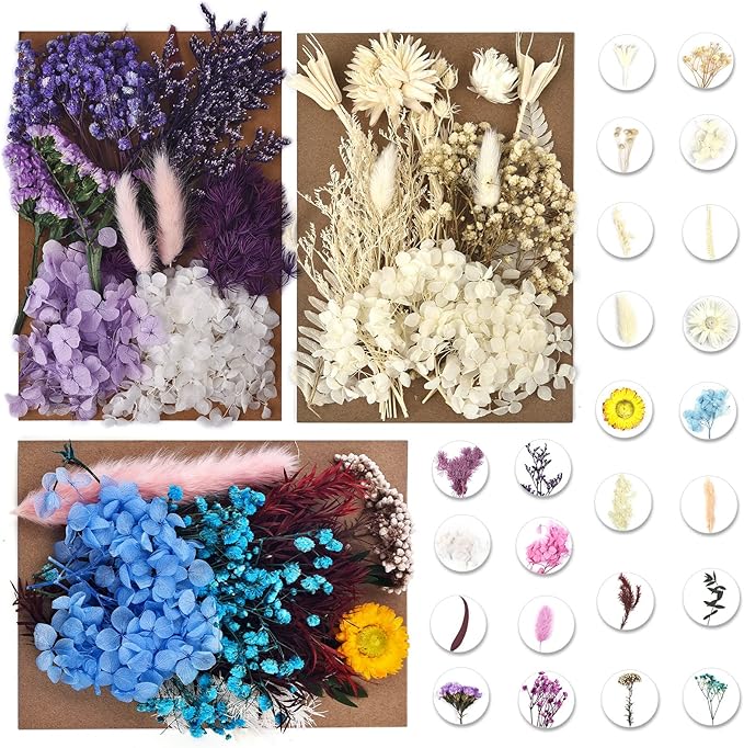 DALARAN 3 Pack Dried Pressed Flowers for Soap Candle Making and Resin Multiple Natural Colorful Decorative Dried Flowers for DIY Craft