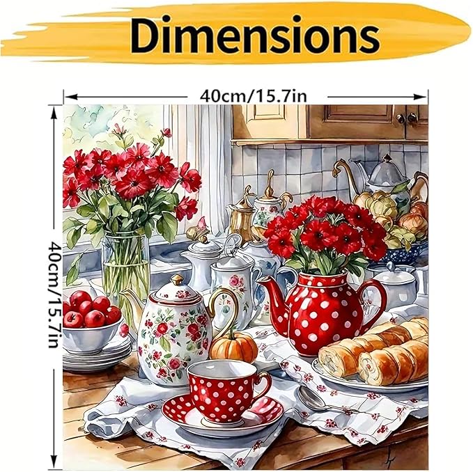 CHWGLFGG Paint by Numbers Kit for Adults Beginner, Festive Kitchen Adult Paint by Number Kits on Canvas, DIY Acrylic Oil Painting by Numbers for Home Wall Decor 16X16 inch (Without Frame)