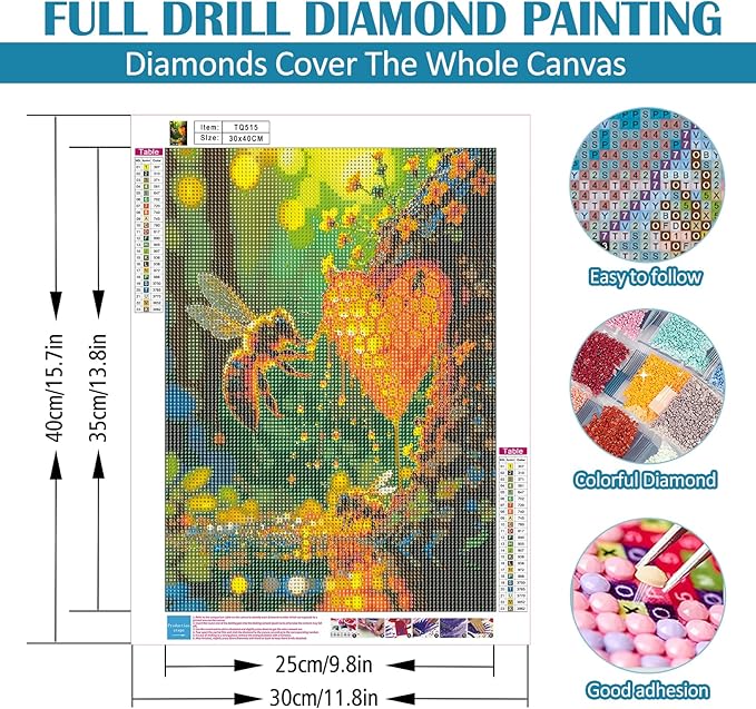 LKHMVCA Bee Flower Diamond Painting Kits for Adults, 5D Diamond Art Kits for Adults Beginners, DIY Full Round Drill Diamond Dot Painting Gem Art Kits for Adult, Home Wall Decor 11.8x15.7 Inch