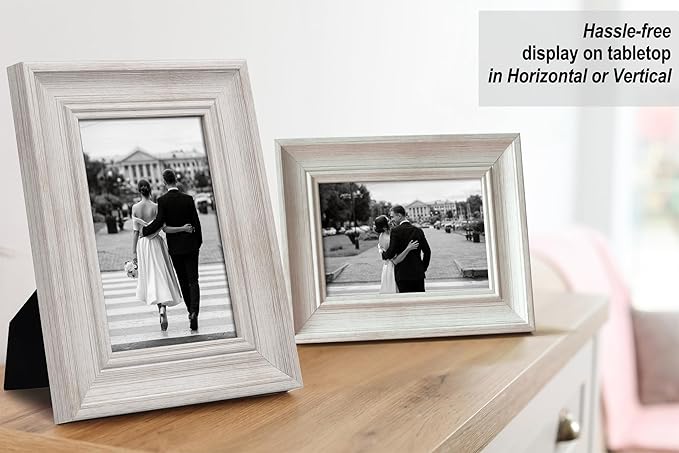 Yaetm 4x6 Picture Frame Set of 4, 1.4” Wide Molding & Rustic White Photo Frames with HD Tempered Glass, Display on Table Top & Wall Mounting (4 pack, Rustic White)