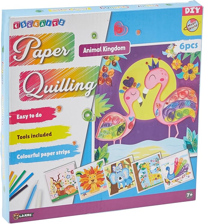 C.S. Kids DIY Paper Quilling Arts & Crafts Gifts - Animal Kingdom | 3D Design Kits for Kids, Make Your Own Art (Strips & Tools Included)