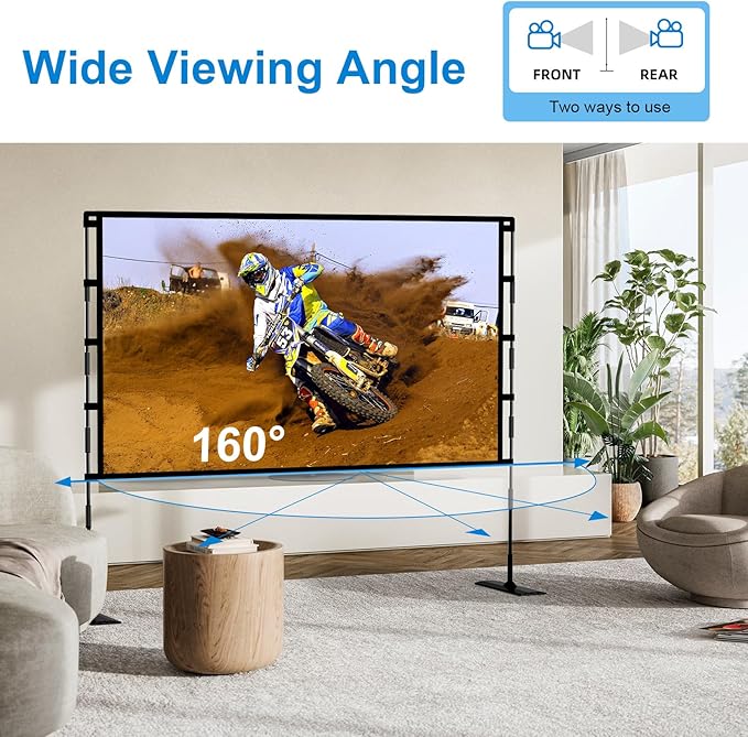 TOWOND Projector Screen and Stand, 100 inch Outdoor Projector Screen Indoor, Portable Movie Screen 16:9 4K Front Rear Projection Screen with Carry Bag Wrinkle-Free Design for Home Backyard Theater