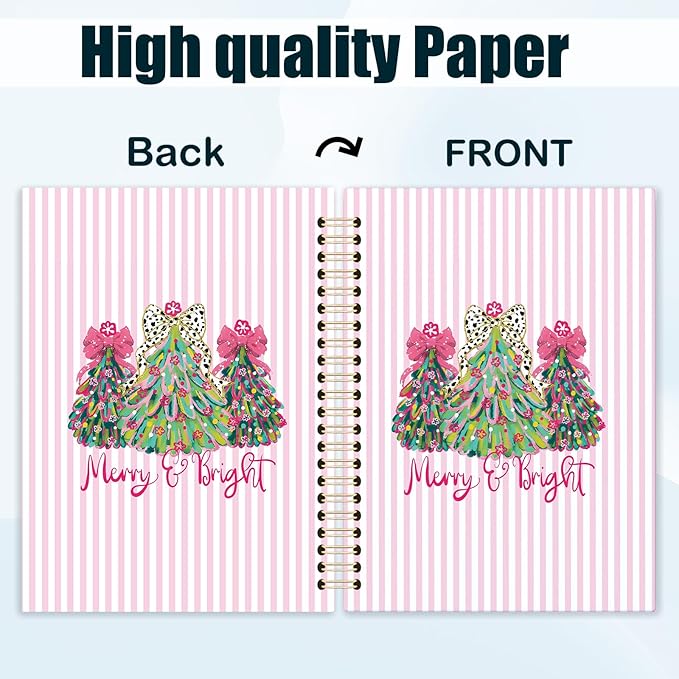 Coquette Christmas Tree Spiral Notebook, Preppy Christmas Aesthetic Journal for School Office Supplies, Girly Xmas Holiday Hardcover Journal 5.5x8.3 Inch