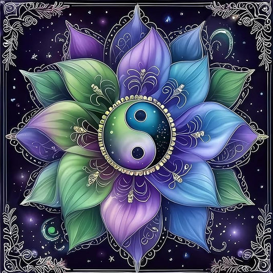 Diamond Art Kits for Adults Yin Yang Flowers, DIY 5D Diamond Painting Kit for Beginners, Tai Chi Full Round Drill Gem Art Dots for Adults, Diamond Dots Paintings Crafts Home Wall Decor 14X14 Inch