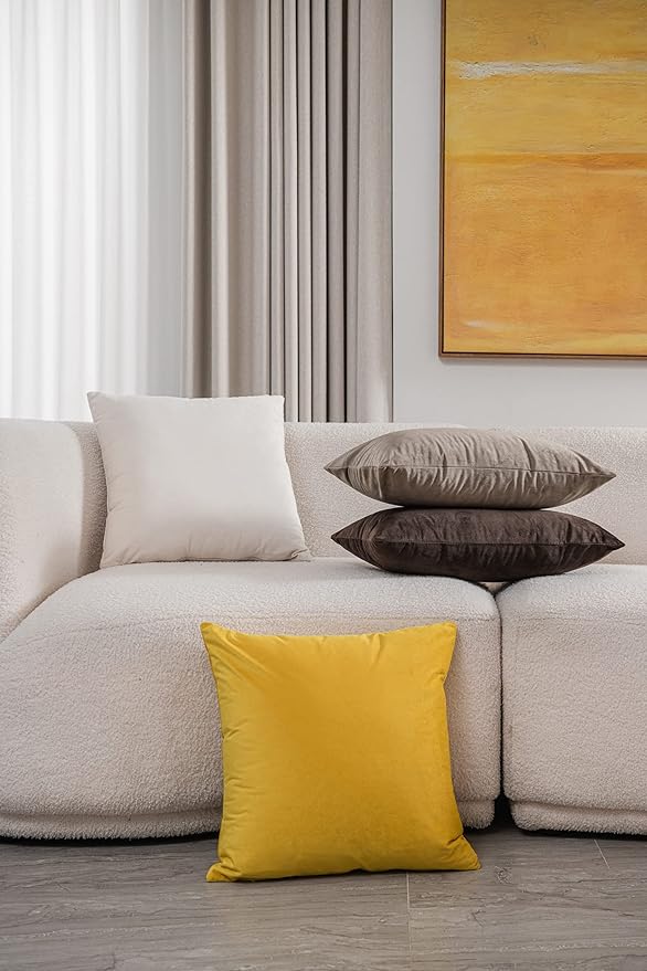 Couch Pillow Covers 24x24 Cream: 2 Pack Cozy Soft Velvet Square Throw Pillow Cases for Farmhouse Home Decor