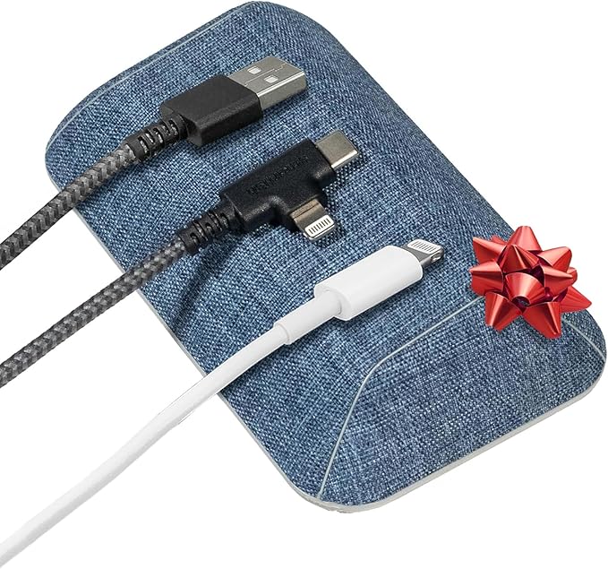 Smartish® Magnetic Cord Holder - Bigger Cable Wrangler Organizer with Magnet Clips for Charger Management on Desktop, Nightstand, or Side Table - Holds 6+ Cables - Blue Jeanie