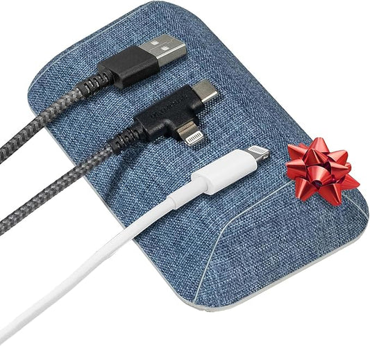 Smartish® Magnetic Cord Holder - Bigger Cable Wrangler Organizer with Magnet Clips for Charger Management on Desktop, Nightstand, or Side Table - Holds 6+ Cables - Blue Jeanie