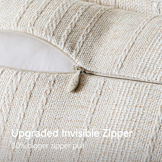 a moment Linen Pillow Covers Set of 2,Boho Farmhouse Throw Pillowcases Neutral Textured Decorative Covers for Couch Sofa,Soft Linen Blend Accent Case Cushion Living Room Home Decor 22"x22"Ivory