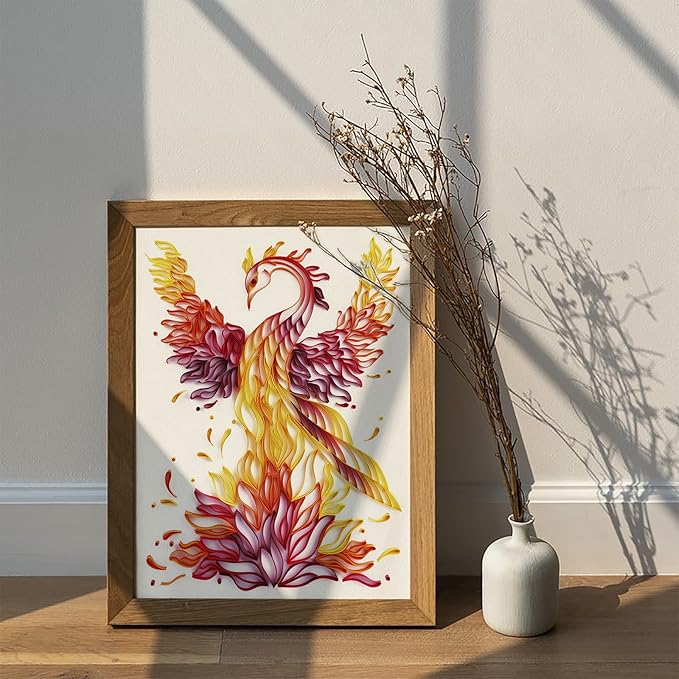 Uniquilling Quilling Kit, Paper Quilling Kits, 16 * 20-in Phoenix Paper Filigree Kits with Quilling Tools& Using Manual, DIY Quilling Artwork Modern Wall Art for Living Room