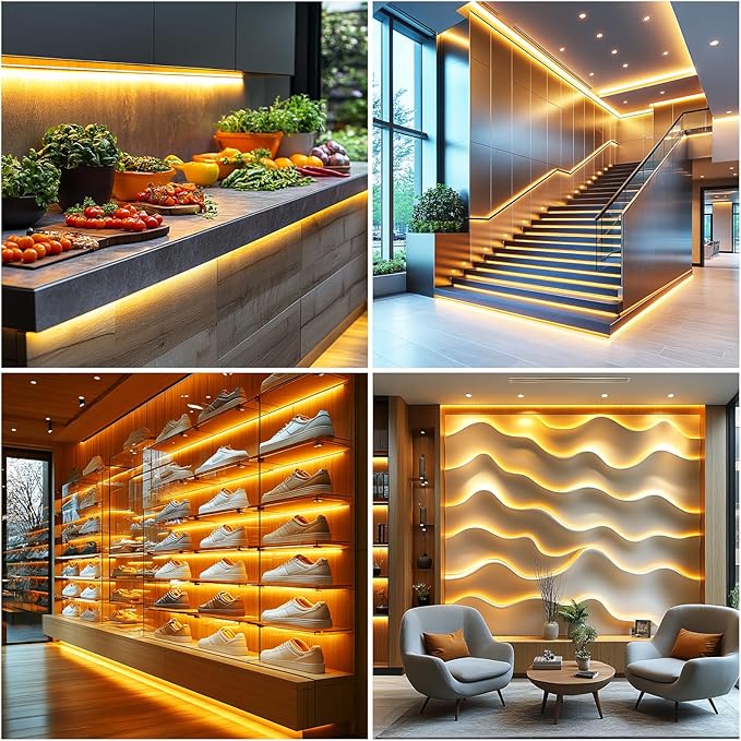 LED Strip Lights 24V COB LED Warm 3000K Super Bright LED Strip 16.4ft 5M Dotless High Density Cuttable Flexible for Home DIY COB LED Commercial Lighting Projects (Power Supply & Dimmer Not Included)