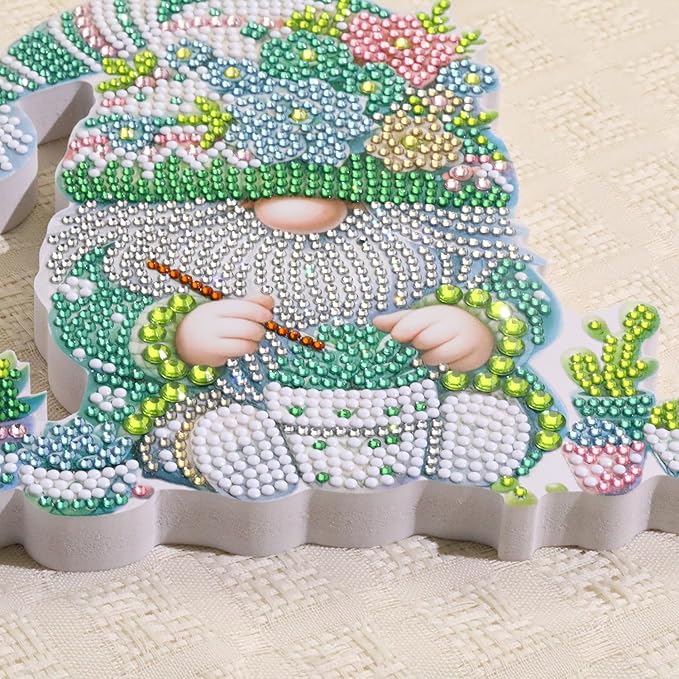 Tabletop Diamond Art Kits for Adults - Succulents Gnome Diamond Painting Figurines Ornaments, DIY Diamond Art Statues Diamond Dots Sculpture Special Shaped Paintings with Diamonds Gem Art and Crafts