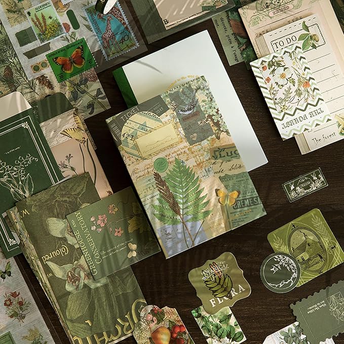 Draupnir Scrapbooking Supplies Kit,Vintage Botanical Aesthetic Scrapbook Kit for Junk Journal, Stationery,Bullet A6 Grid Notebook DIY Scrapbook Birthday Craft Gift for Teen Girl Kid Women