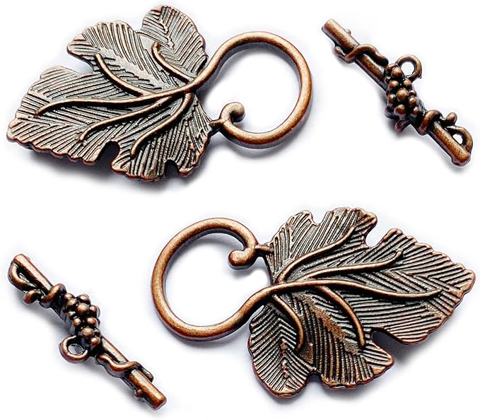 Copper Clasps Grape Leaves Clasp Toggle Findings Heavy Duty Jewelry Clasp for Jewelry Making 16 Set