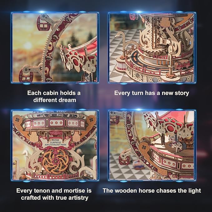 3D Puzzles for Adults, Wooden 3D Puzzle Model Surprise Amusement Park Music Box Toys Building Kits, DIY Wood Crafts Cool Toy Hobbies for Men Women, Creative Assembly Gifts