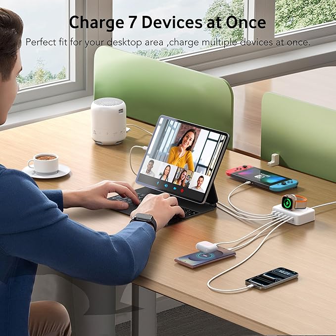 125W USB C Fast Charger Charging Station Block for Apple Watch Charger, USB C 6 Port PD GaN Fast Charger Hub Power Adapter for iPad iPhone 17 16 15 14 13 Apple Watch 10 9 8 7 6 5 Galaxy S23 Note 20