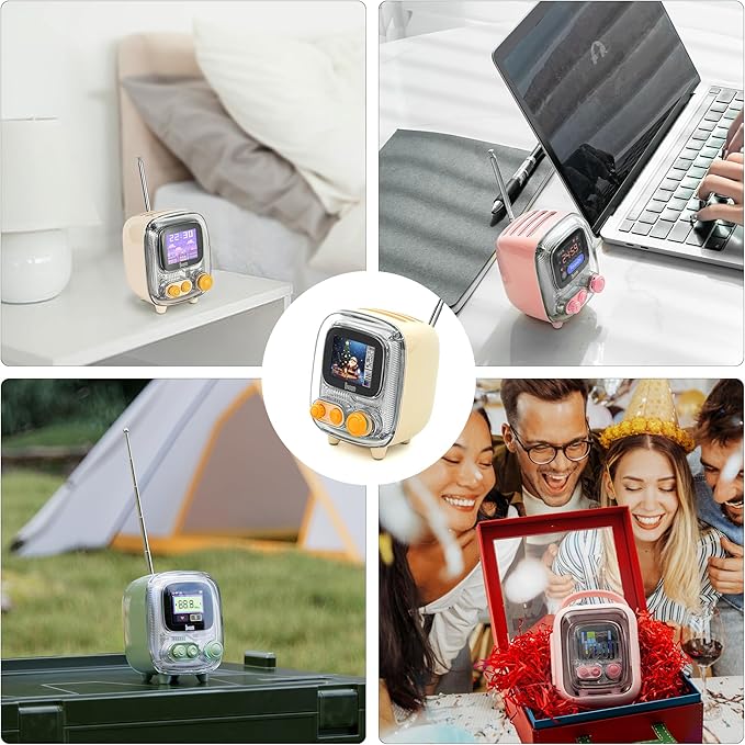 Divoom Tiivoo-2 Retro Pixel Bluetooth Speaker with USB-C/TF Playback, Custom Pixel Art Display, Alarm Clock & White Noise Sleep Mode, Desk Setup for Home Office, Gifts for Women Men, Cream