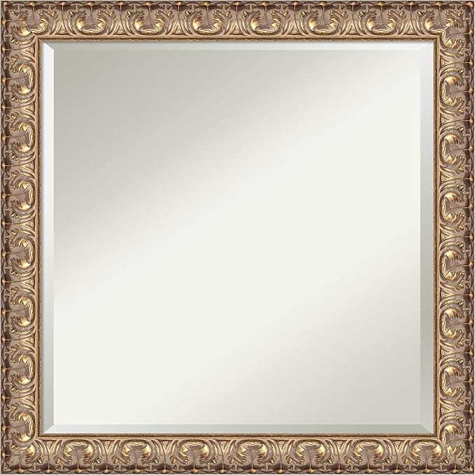 Amanti Art Gold Wall Mirror 23x23 Florentine Gold Square Bathroom Mirror for Wall Decor Living Room, Medium Traditional Wood Frame, Hangs Horizonally and Vertically, Bathroom Decor, Beveled Edge