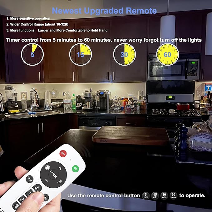LDOPTO Under Cabinet Wireless LED Lights, 6 Pack Rechargeable Battery Operated, Dimmable, Remote Control, Stick On Night Lights for Kitchen, Pantry, Stairs, Hallway, 3 Colors