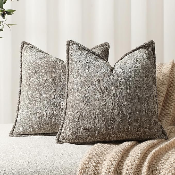 Pack of 2 Grey Decorative Throw Pillow Covers 16x16 Cozy Soft Chenille Accent Vintage Square Couch Pillow Covers for Home Decor Bed Sofa Living Room