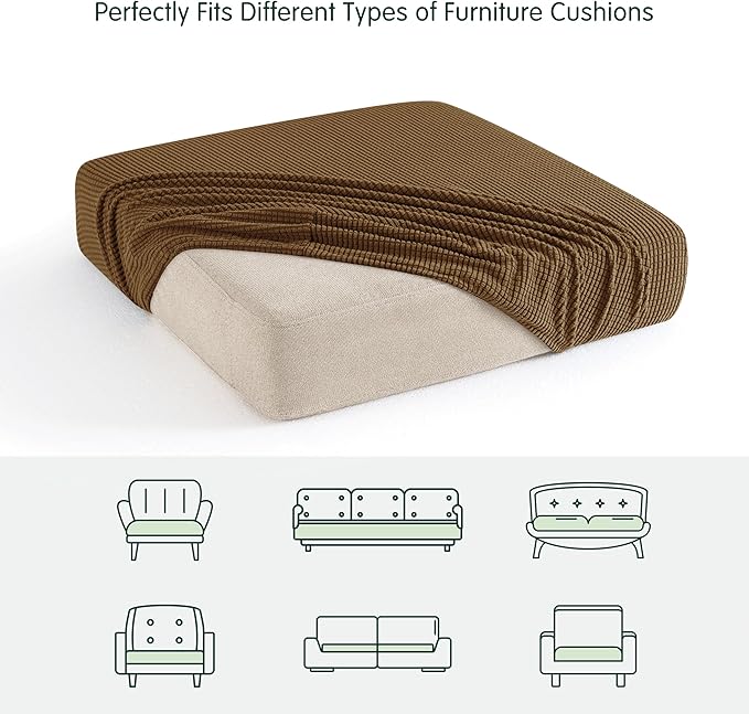 CHUN YI Small Couch Cushion Cover Stretch, Sofa Seat Slipcovers for Pets, Suitable for Armchair Loveseat Sofa with Spandex Jacquard Washable Fabric(Small,Coffee)