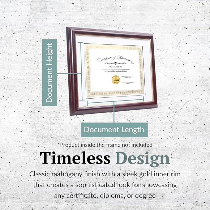 Creative Picture Frames 8x10 Mahogany Gold Rim Diploma Frame with White Mat Glass Easel and Installed Wall Hangers | Frame Holds 10x12 Media without Mat