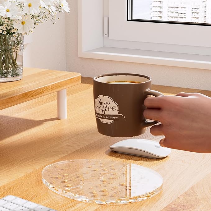 Acrylic Coaster Decorative Plates,Office Desk Accessories, Clear Dinosaur Egg Shape Coffee Cup Decor, Perfect for Tabletop Protection and Display.