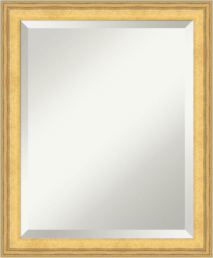 Amanti Art Gold Wall Mirror 23x19 Owen Gold Rectangle Bathroom Mirror for Wall Decor Living Room, Small Traditional Wood Frame, Hangs Horizonally and Vertically, Bathroom Decor, Beveled Edge